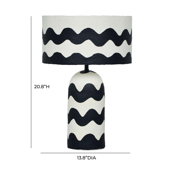 Tropea Black Waves Papier Mache Table Lamp