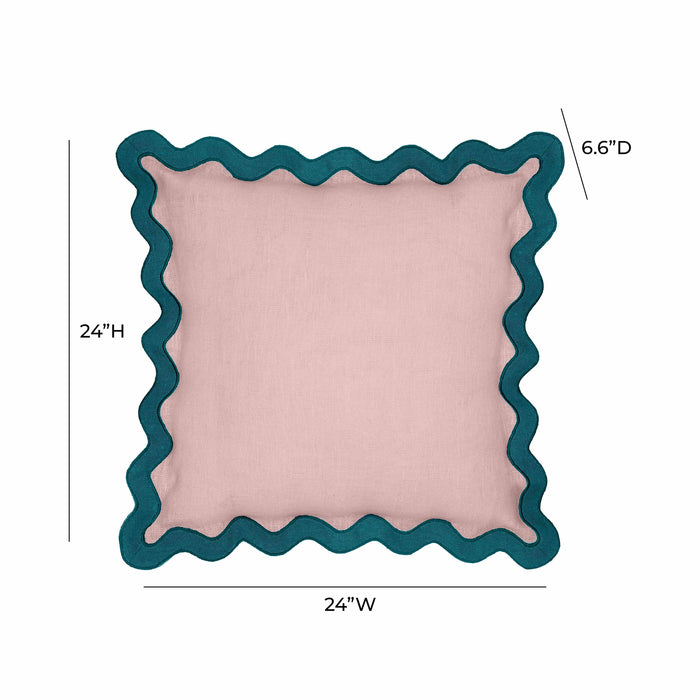 Scalloped Edge Blue and Pink Linen Throw Pillow