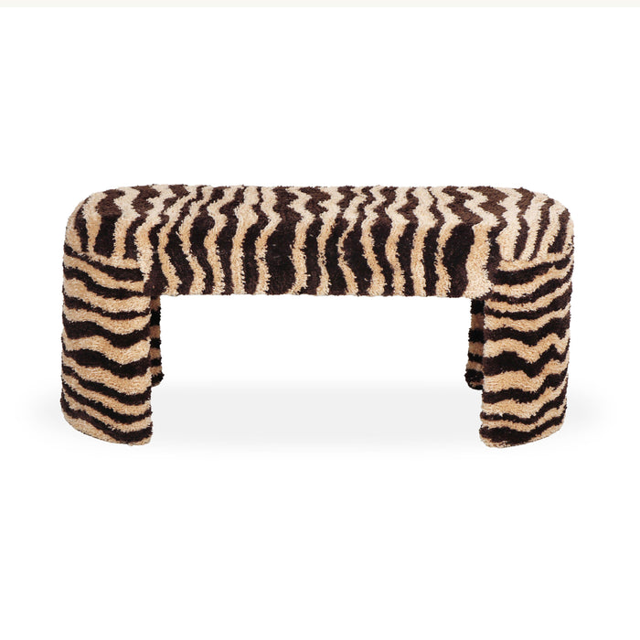 Zebra - Striped Tufted Bench - Brown