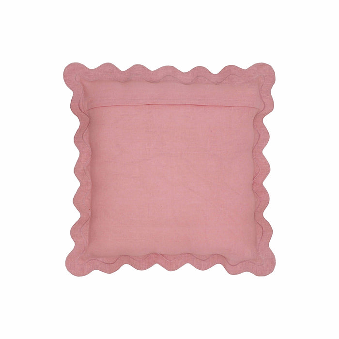 Scalloped Edge Pink and Terracotta Linen Throw Pillow