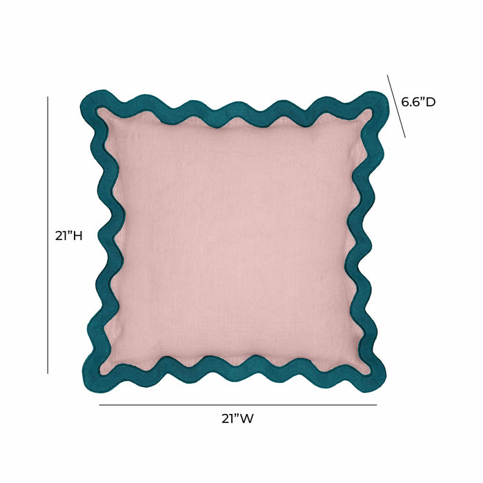 Scalloped Edge Blue and Pink Linen Throw Pillow