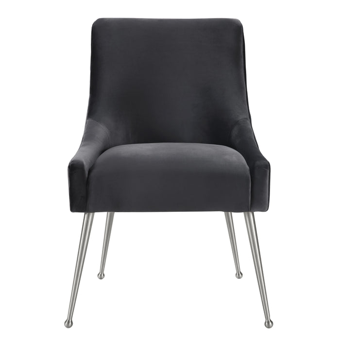 Beatrix Grey Velvet Side Chair with Silver Legs