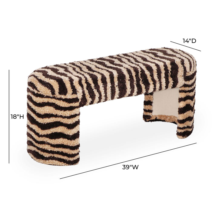 Zebra - Striped Tufted Bench - Brown