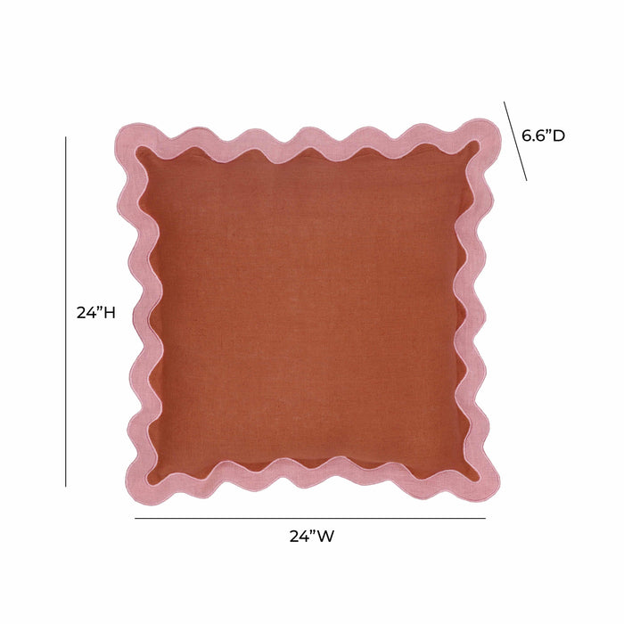 Scalloped Edge Pink and Terracotta Linen Throw Pillow