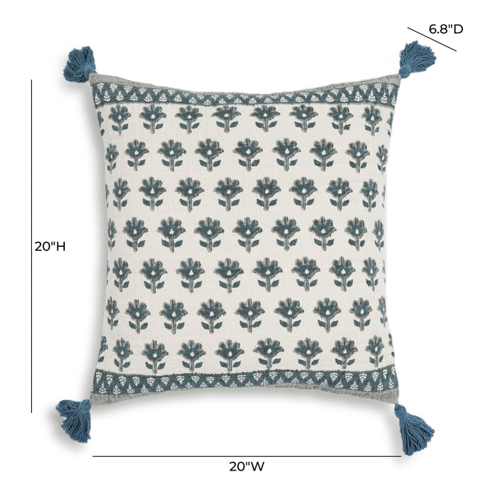 Blossom - Printed Cotton Tassel 20 Inch Accent Cushion - Blue