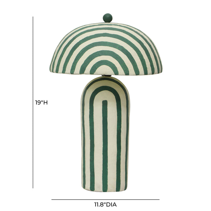 Maiori Dark Green Striped Papier Mache Table Lamp