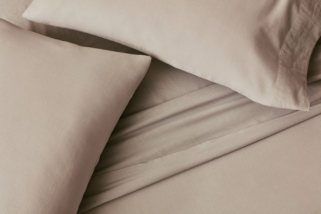 Linen-Weave Cotton Split King Sheet Set - Sand