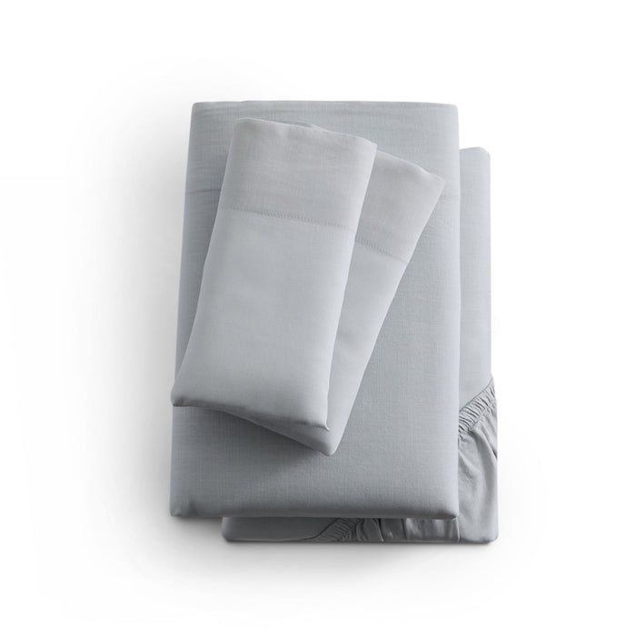 Linen-Weave Cotton California King Sheet Set - Fog