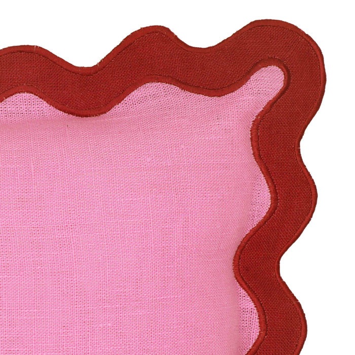 Scalloped - Linen Throw Pillow - Edge Red and Pink