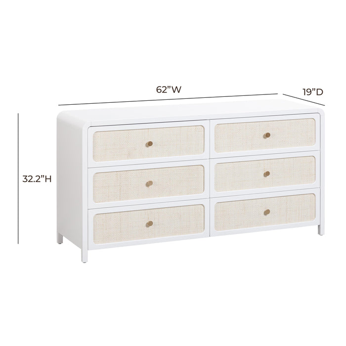 Patty White Rattan 6 Drawer Dresser