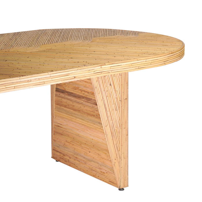 Caren - Rattan and Glass Oval Dining Table - Natural