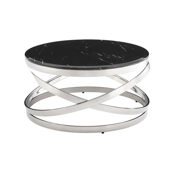 Aurora Chic Coffee Table, Chrome and Black Marble Finish