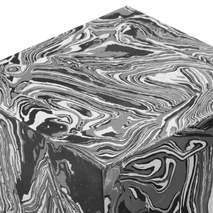 Camryn - Swirled Resin Side Table - Black / White