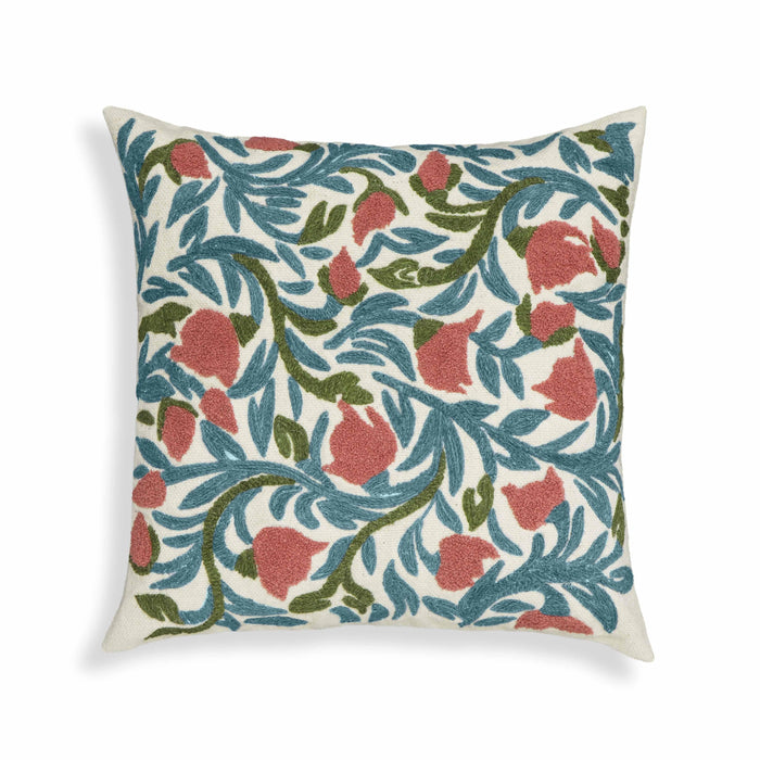 Tulip Embroidered Floral Wool 20" Square Accent Cushion