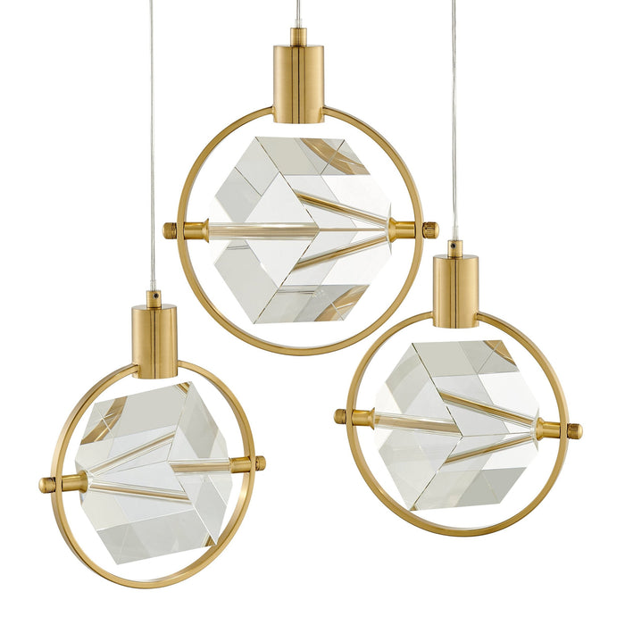 Hollywood Cube 3 Light Pendant // Gold