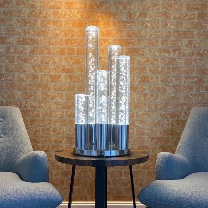 Acrylic Cylinder Dimmable Table Lamp, 5 Light Chrome