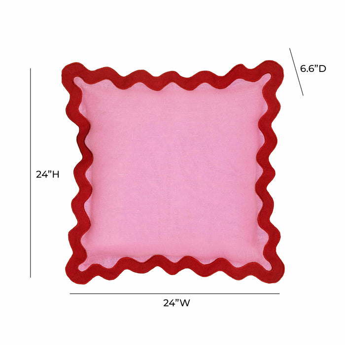 Scalloped - Linen Throw Pillow - Edge Red and Pink