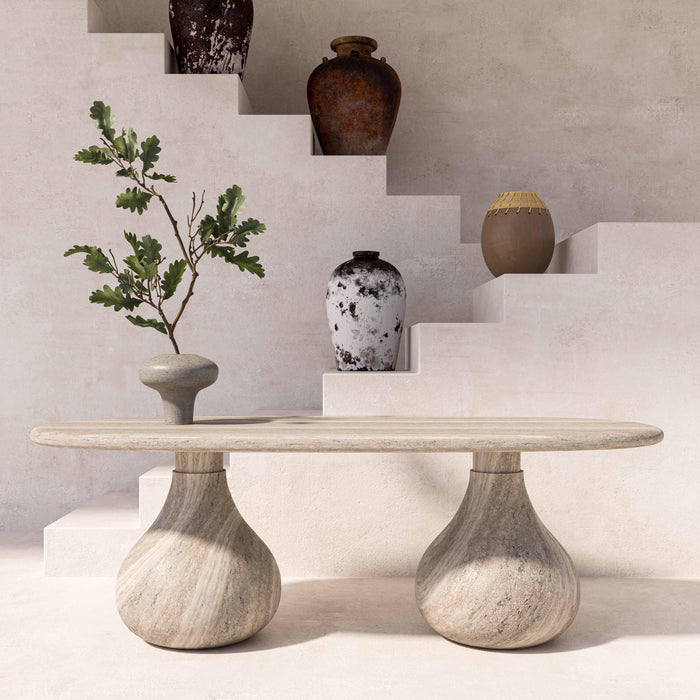 Smooch Faux Travertine Indoor / Outdoor Pedestal Dining Table