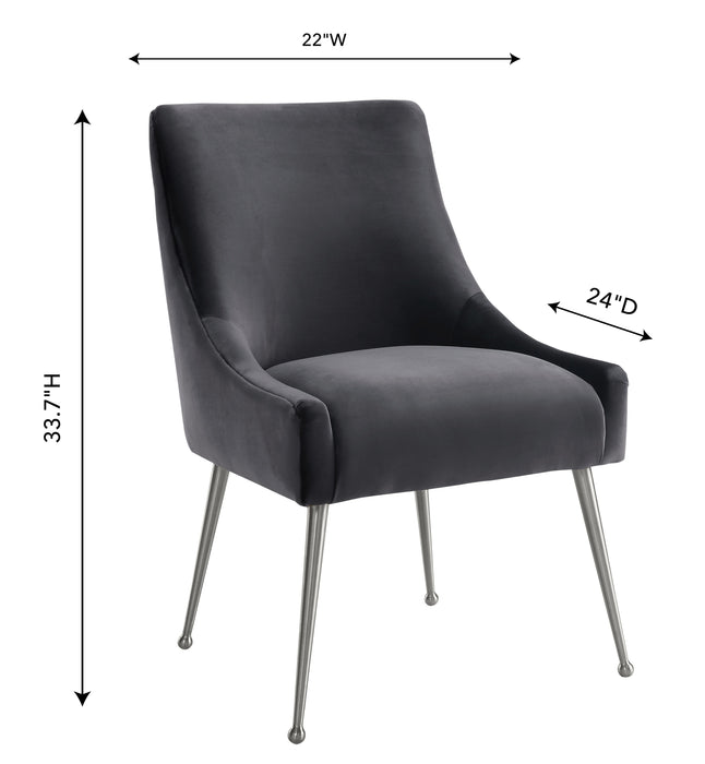 Beatrix Grey Velvet Side Chair with Silver Legs