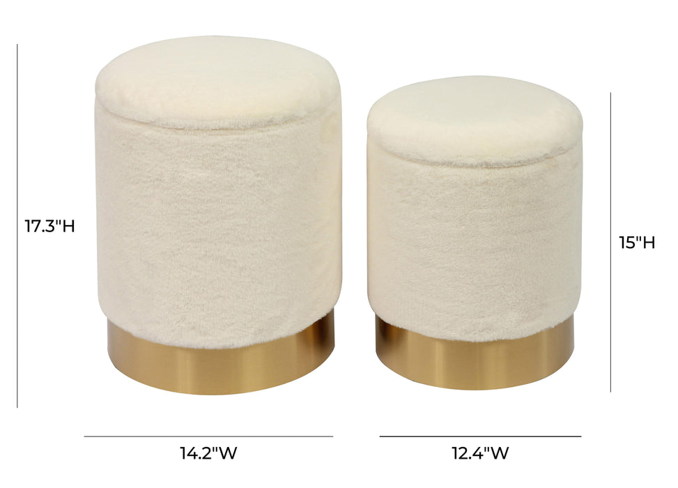 Teddy - Faux Sheepskin Storage Ottomans (Set of 2) - Beige