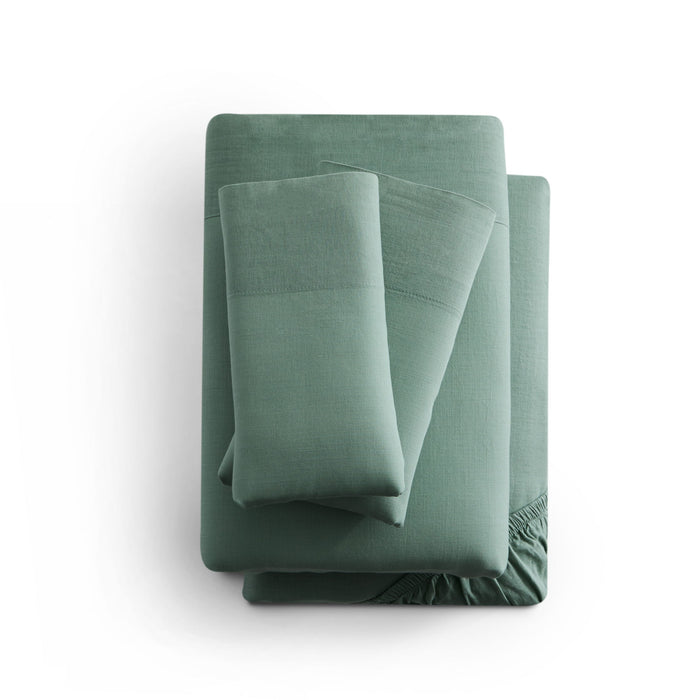 Linen-Weave Cotton Twin Sheet Set - Sage