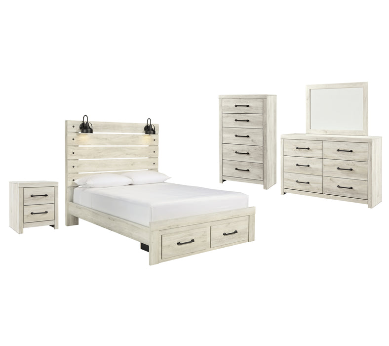 Cambeck  Panel Bed With 2 Storage Drawers With Mirrored Dresser, Chest And Nightstand