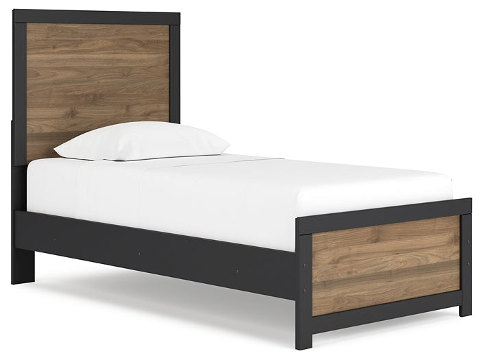 Vertani Twin Panel Bed with Mirrored Dresser