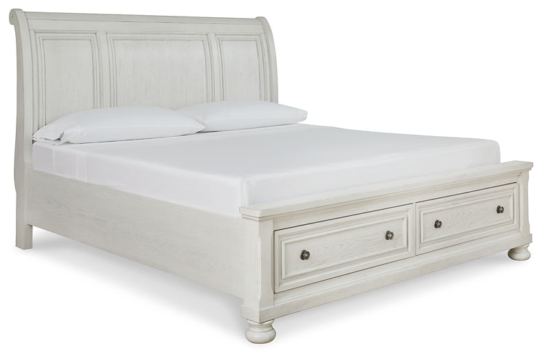 Robbinsdale Queen Sleigh Bed with Storage with Mirrored Dresser, Chest and Nightstand