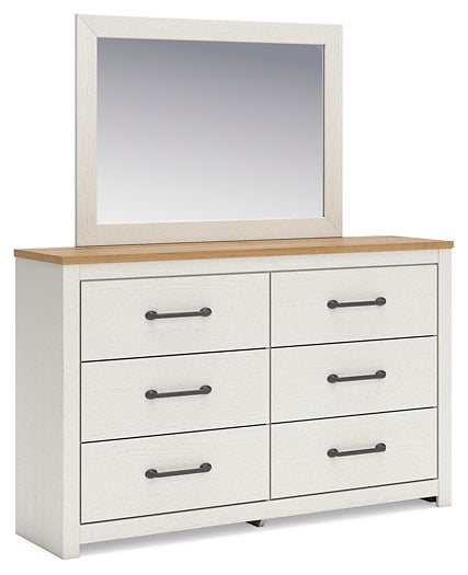 Linnocreek King Panel Headboard with Mirrored Dresser and 2 Nightstands