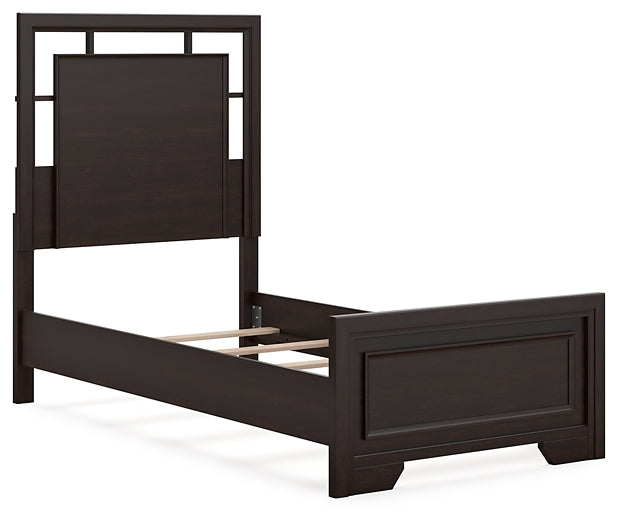 Covetown Twin Panel Bed with Mirrored Dresser and Chest