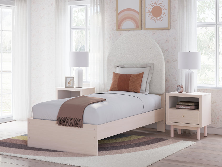 Wistenpine Twin Upholstered Panel Bed with Mirrored Dresser and Chest