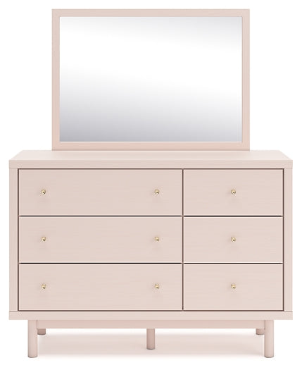 Wistenpine Twin Upholstered Panel Headboard with Mirrored Dresser and Chest