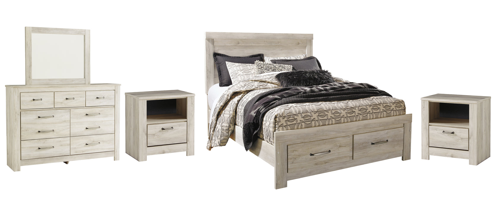 Bellaby Queen Platform Bed with 2 Storage Drawers with Mirrored Dresser and 2 Nightstands Factory Furniture Mattress & More - Online or In-Store at our Phillipsburg Location Serving Dayton, Eaton, and Greenville. Shop Now.