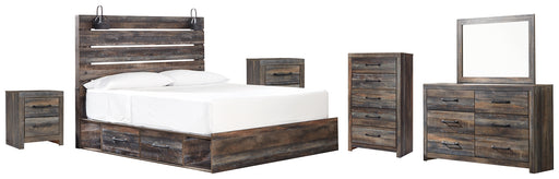 Drystan King Panel Bed with 4 Storage Drawers with Mirrored Dresser, Chest and 2 Nightstands Factory Furniture Mattress & More - Online or In-Store at our Phillipsburg Location Serving Dayton, Eaton, and Greenville. Shop Now.