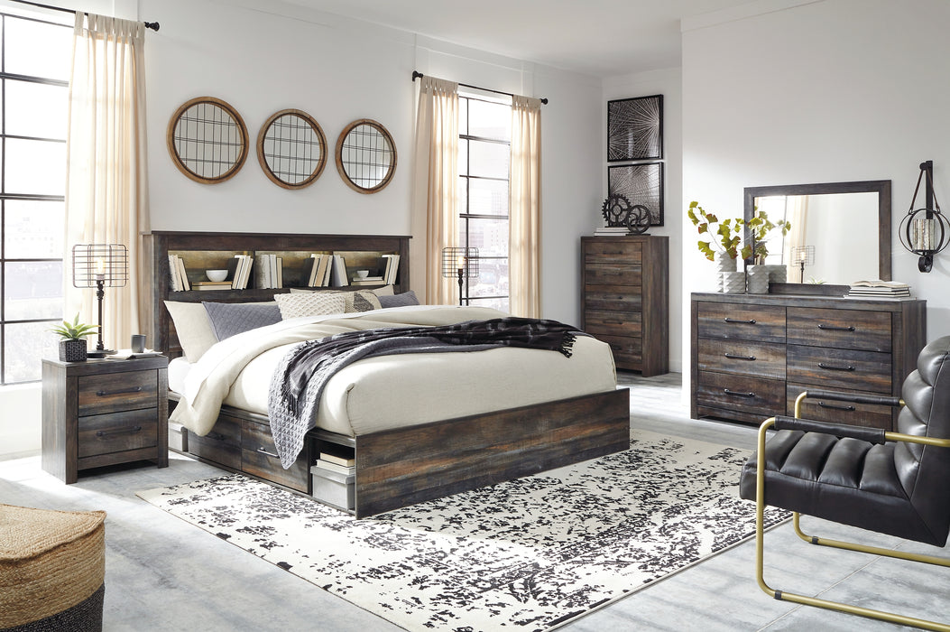 Drystan King Bookcase Bed with 2 Storage Drawers with Mirrored Dresser, Chest and 2 Nightstands Factory Furniture Mattress & More - Online or In-Store at our Phillipsburg Location Serving Dayton, Eaton, and Greenville. Shop Now.