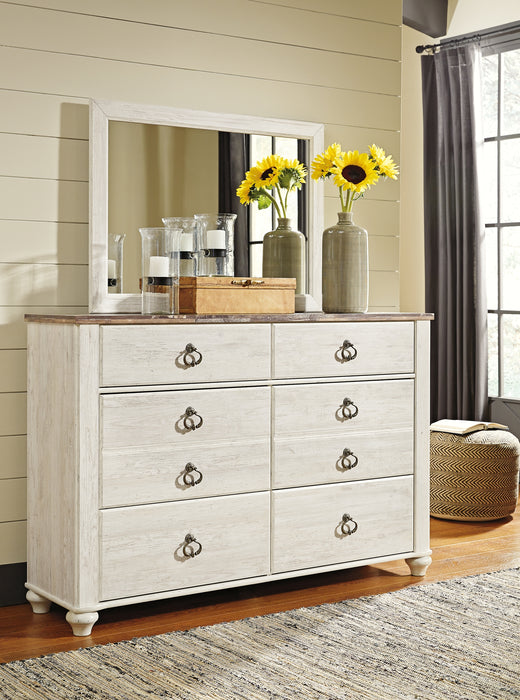 Willowton Queen Panel Bed with Mirrored Dresser, Chest and 2 Nightstands Factory Furniture Mattress & More - Online or In-Store at our Phillipsburg Location Serving Dayton, Eaton, and Greenville. Shop Now.