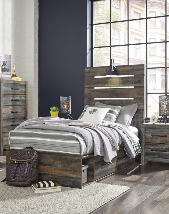 Drystan Twin Panel Bed with 4 Storage Drawers with Mirrored Dresser, Chest and Nightstand Factory Furniture Mattress & More - Online or In-Store at our Phillipsburg Location Serving Dayton, Eaton, and Greenville. Shop Now.