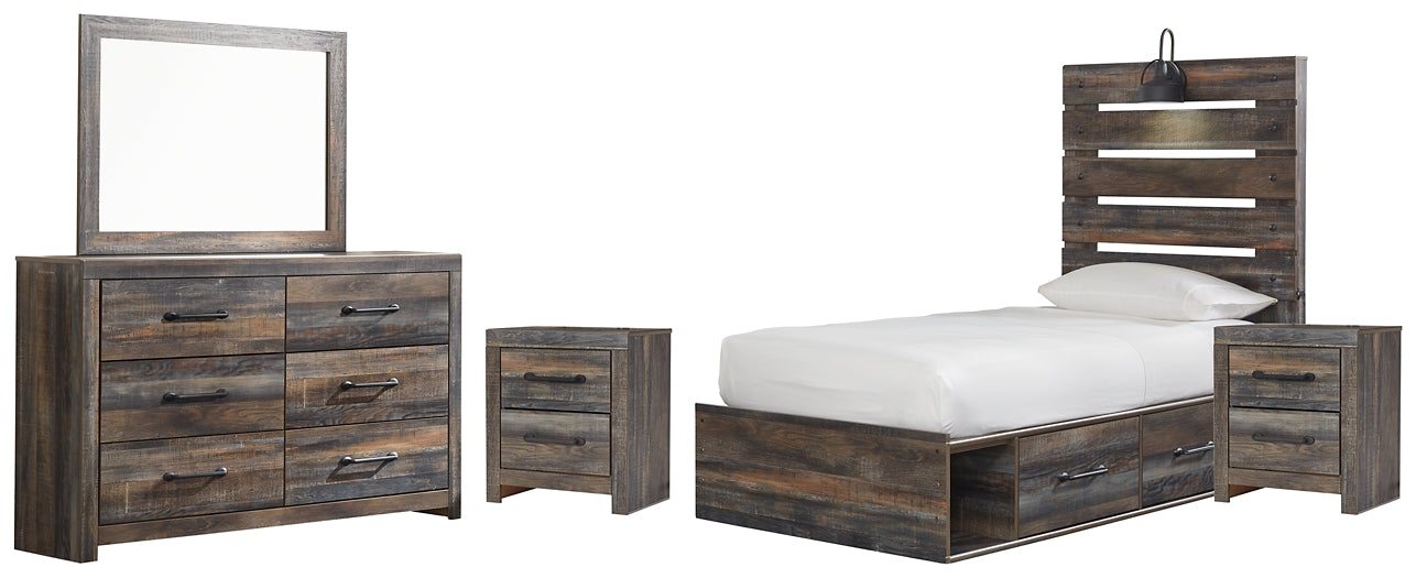 Drystan Twin Panel Bed with 4 Storage Drawers with Mirrored Dresser and 2 Nightstands Factory Furniture Mattress & More - Online or In-Store at our Phillipsburg Location Serving Dayton, Eaton, and Greenville. Shop Now.