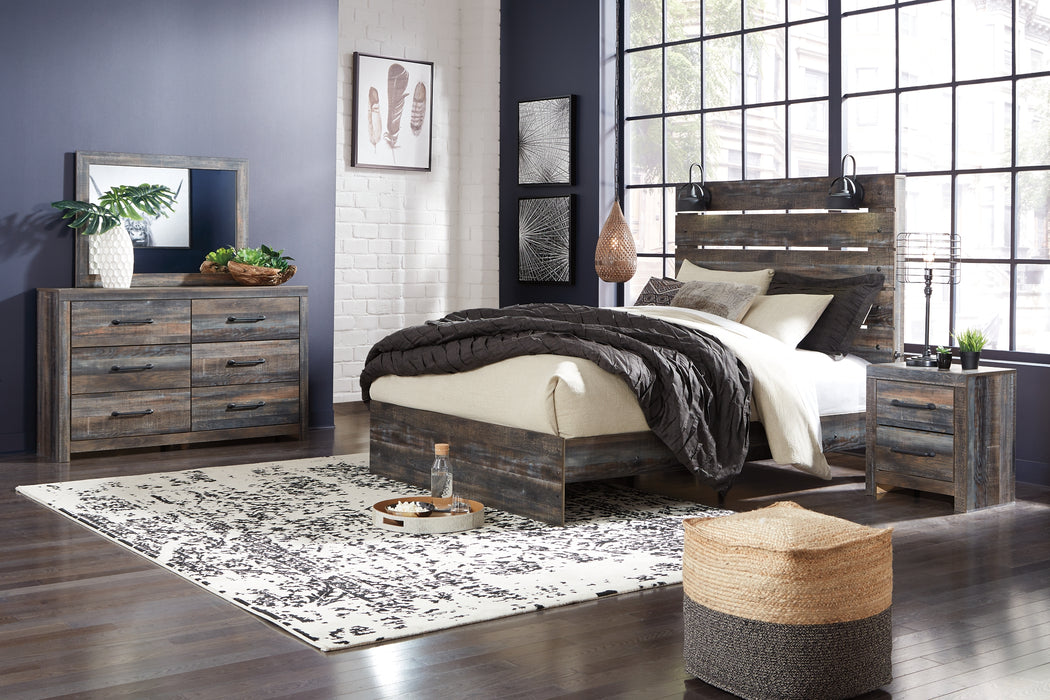 Drystan Queen Panel Bed with 2 Storage Drawers with Mirrored Dresser, Chest and 2 Nightstands Factory Furniture Mattress & More - Online or In-Store at our Phillipsburg Location Serving Dayton, Eaton, and Greenville. Shop Now.