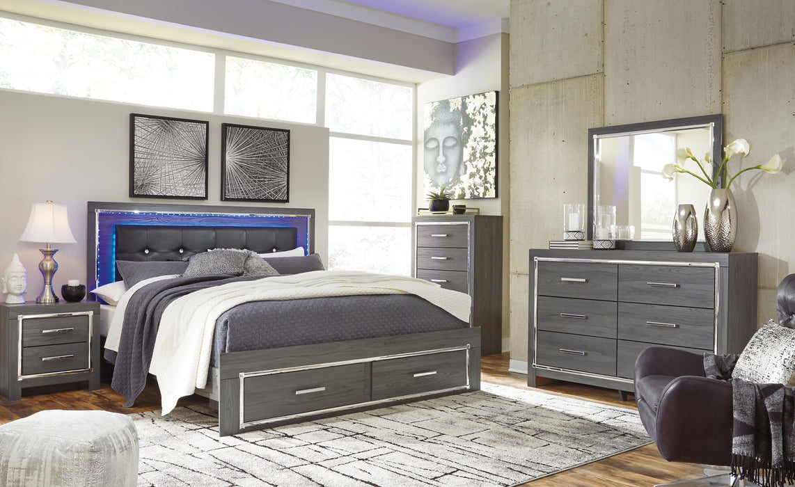 Lodanna King Panel Bed with 2 Storage Drawers with Mirrored Dresser and 2 Nightstands Factory Furniture Mattress & More - Online or In-Store at our Phillipsburg Location Serving Dayton, Eaton, and Greenville. Shop Now.