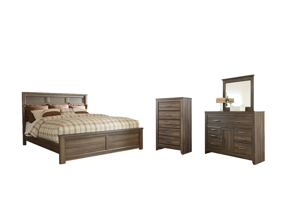 Juararo Queen Panel Bed with Mirrored Dresser and Chest Factory Furniture Mattress & More - Online or In-Store at our Phillipsburg Location Serving Dayton, Eaton, and Greenville. Shop Now.