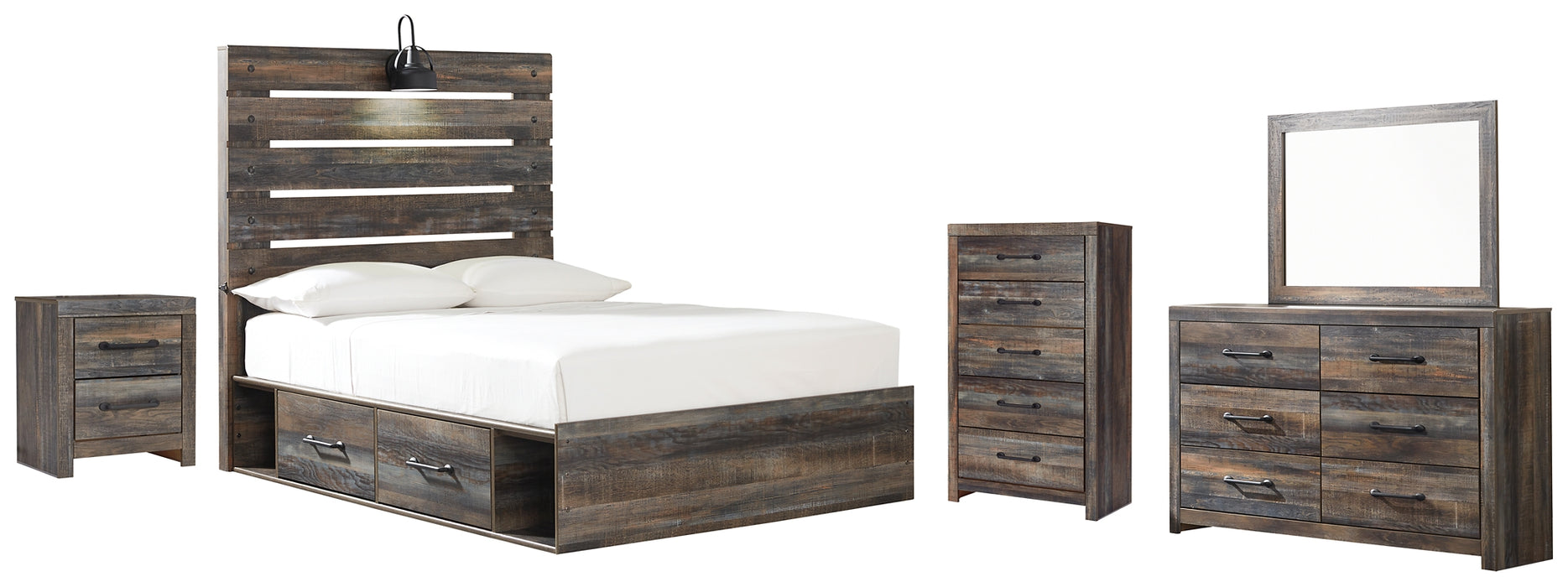 Drystan Twin Panel Bed with 2 Storage Drawers with Mirrored Dresser, Chest and Nightstand Factory Furniture Mattress & More - Online or In-Store at our Phillipsburg Location Serving Dayton, Eaton, and Greenville. Shop Now.