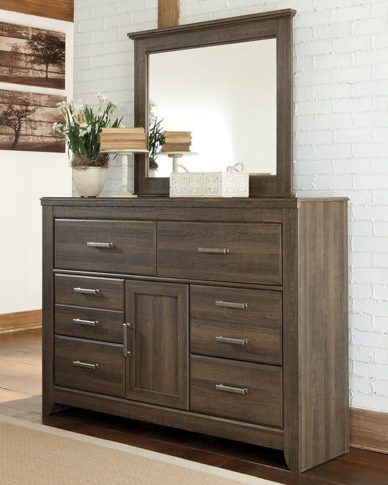 Juararo King Poster Bed with Mirrored Dresser, Chest and Nightstand Factory Furniture Mattress & More - Online or In-Store at our Phillipsburg Location Serving Dayton, Eaton, and Greenville. Shop Now.