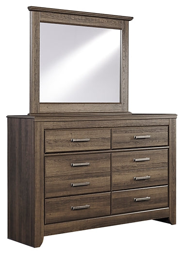 Juararo California King Poster Bed with Mirrored Dresser, Chest and 2 Nightstands Factory Furniture Mattress & More - Online or In-Store at our Phillipsburg Location Serving Dayton, Eaton, and Greenville. Shop Now.