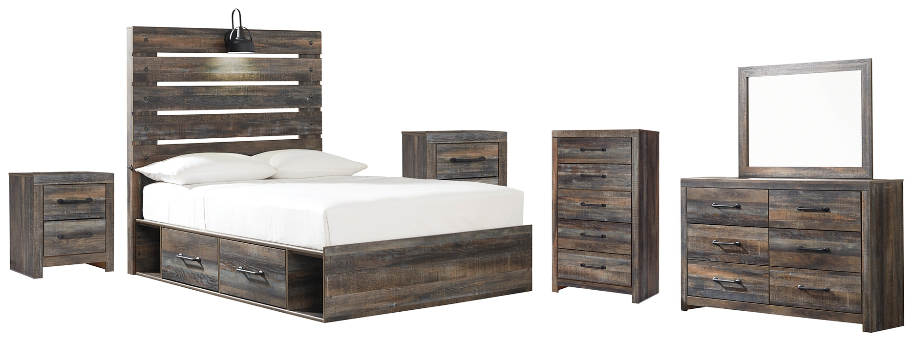 Drystan Twin Panel Bed with 2 Storage Drawers with Mirrored Dresser, Chest and 2 Nightstands Factory Furniture Mattress & More - Online or In-Store at our Phillipsburg Location Serving Dayton, Eaton, and Greenville. Shop Now.