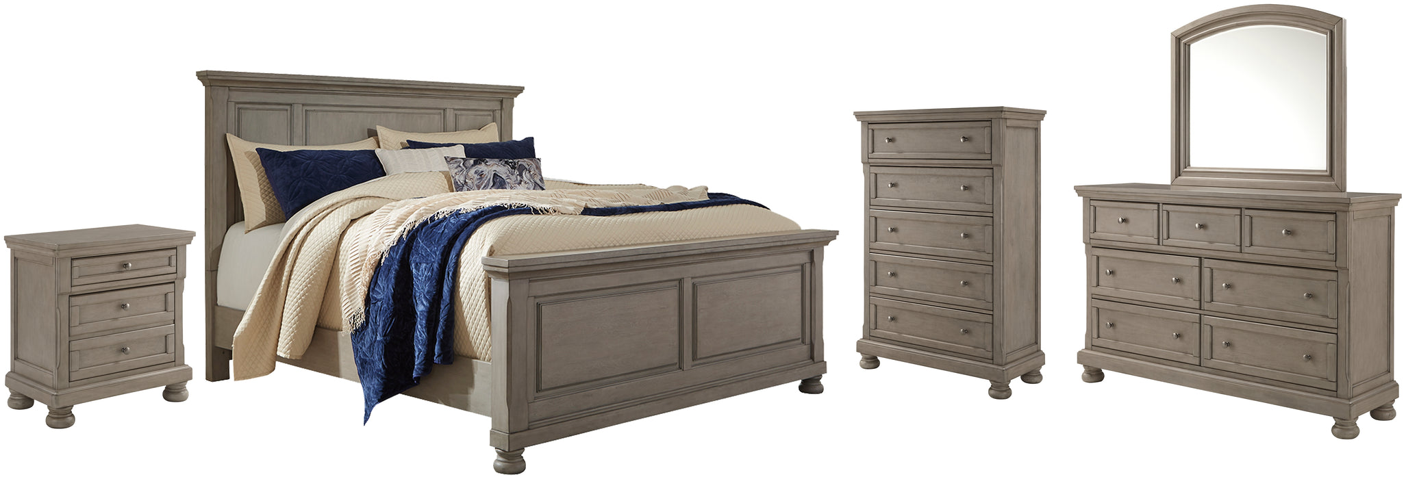 Lettner King Panel Bed with Mirrored Dresser, Chest and Nightstand Factory Furniture Mattress & More - Online or In-Store at our Phillipsburg Location Serving Dayton, Eaton, and Greenville. Shop Now.