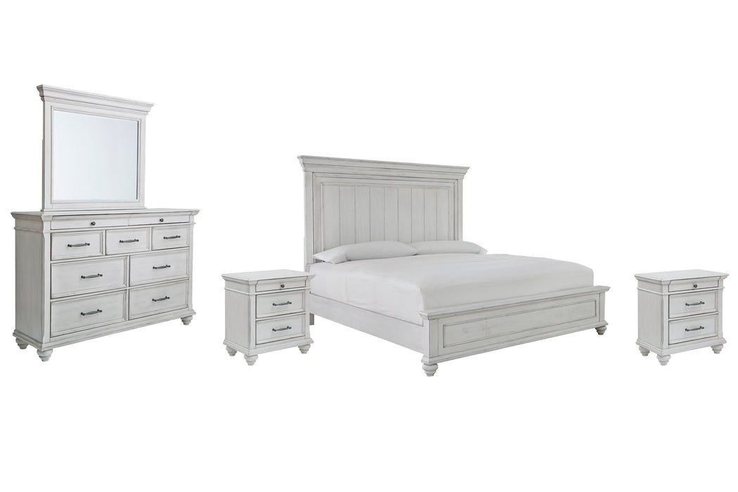 Kanwyn King Panel Bed with Mirrored Dresser and 2 Nightstands Factory Furniture Mattress & More - Online or In-Store at our Phillipsburg Location Serving Dayton, Eaton, and Greenville. Shop Now.