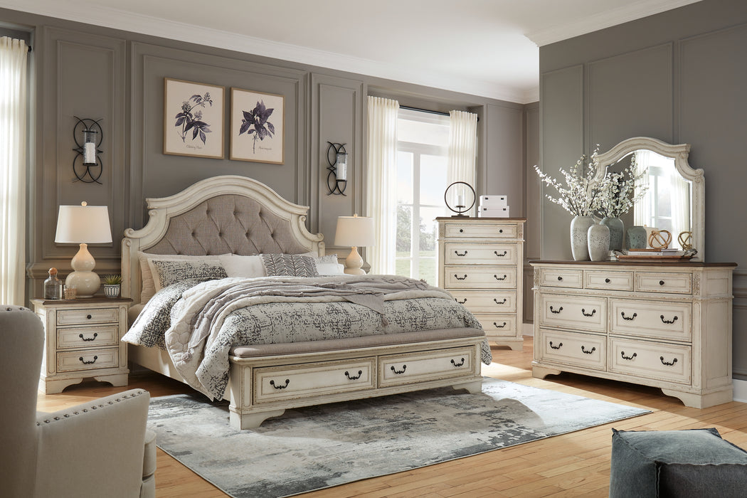 Realyn California King Upholstered Bed with Mirrored Dresser Factory Furniture Mattress & More - Online or In-Store at our Phillipsburg Location Serving Dayton, Eaton, and Greenville. Shop Now.