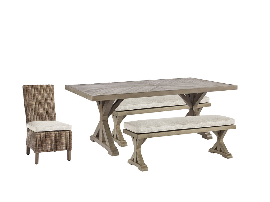 Beachcroft Outdoor Dining Table and 4 Chairs and Bench Factory Furniture Mattress & More - Online or In-Store at our Phillipsburg Location Serving Dayton, Eaton, and Greenville. Shop Now.