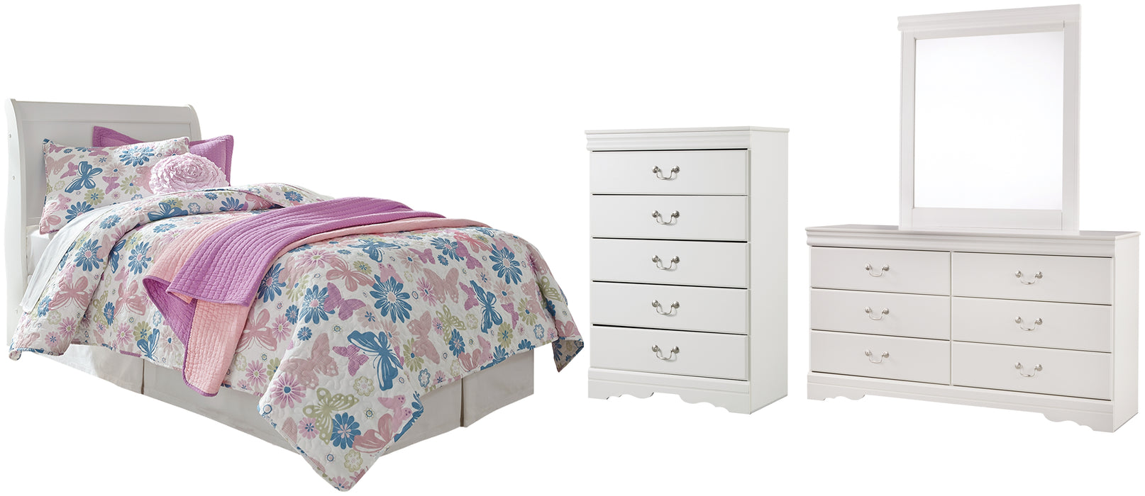 Anarasia Twin Sleigh Headboard with Mirrored Dresser and Chest Factory Furniture Mattress & More - Online or In-Store at our Phillipsburg Location Serving Dayton, Eaton, and Greenville. Shop Now.